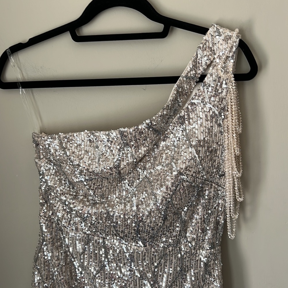NWT One Shoulder Sequins Nude Dress - Picture 8 of 10